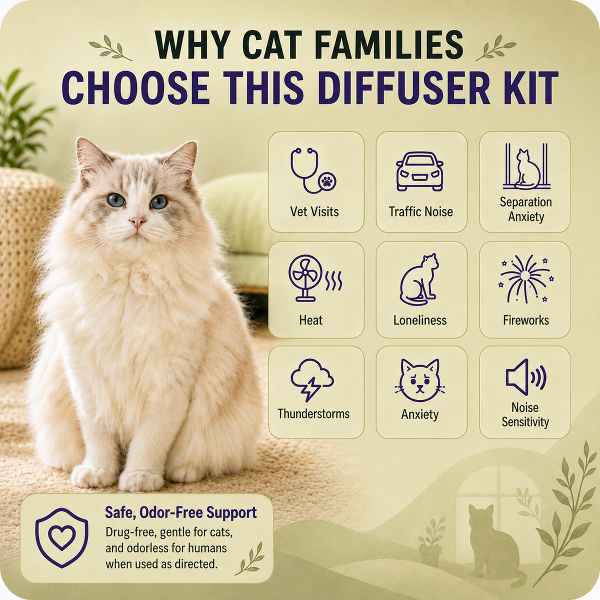 Neblios™ Cat Calming Diffuser Kit – 2026 Upgraded Pheromone Technology for Reducing Stress, Spraying, Scratching & Anxiety in Cats, Support Calm Behavior