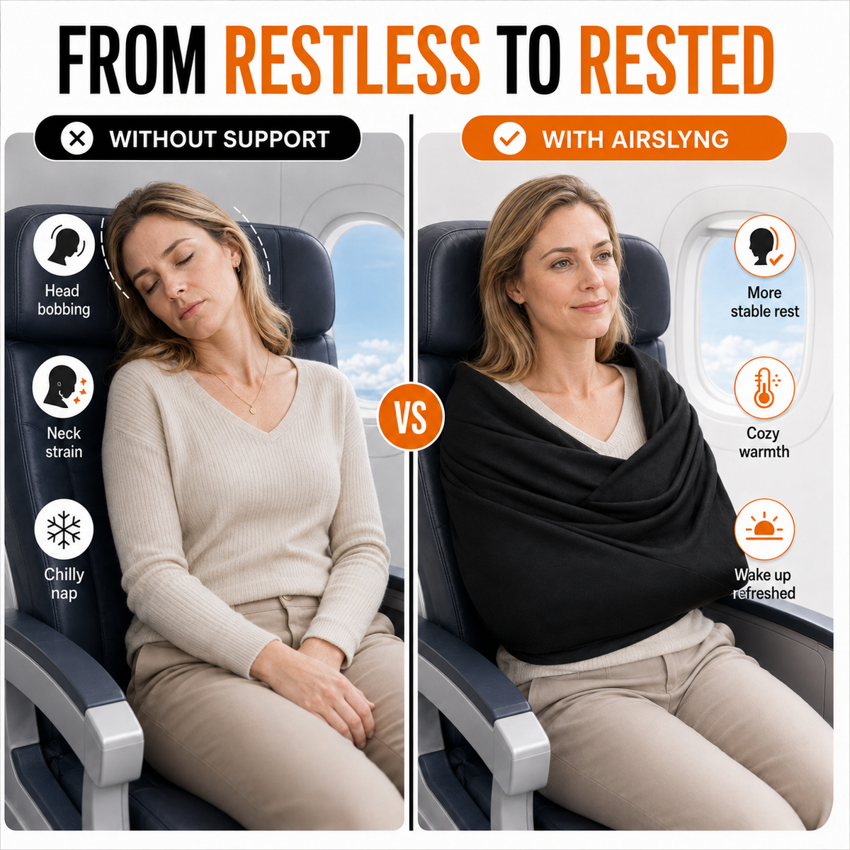 Neblios-Premium Travel Blanket System – Airplane Sleep Support, Blanket Body Sling for Deep Sleep
