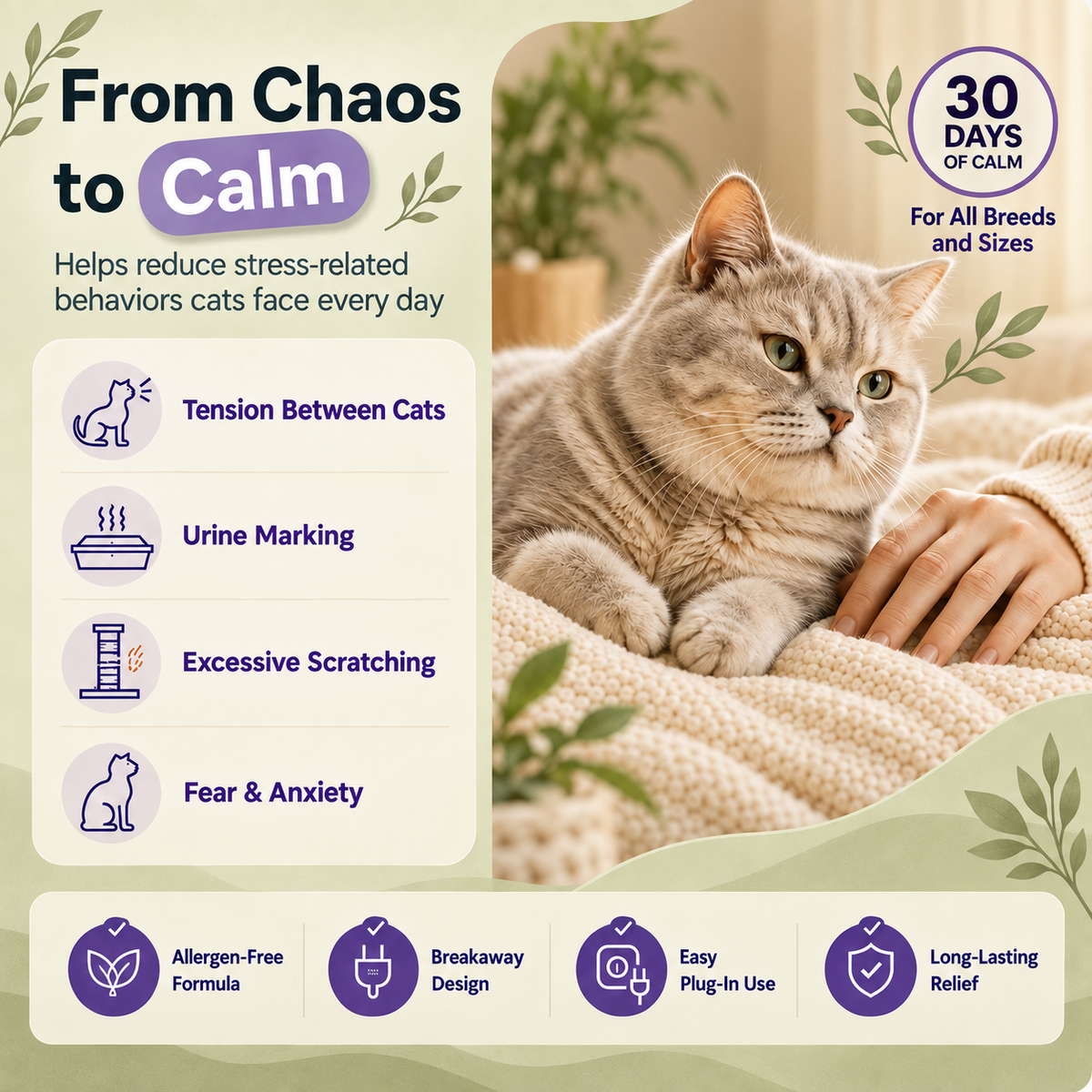 Neblios™ Cat Calming Diffuser Kit – 2026 Upgraded Pheromone Technology for Reducing Stress, Spraying, Scratching & Anxiety in Cats, Support Calm Behavior
